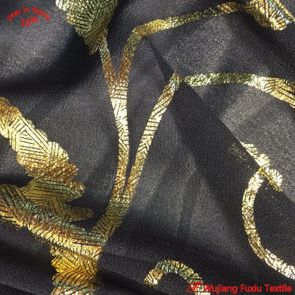100% polyester chiffon metallic gold print hot stamping foil fabric