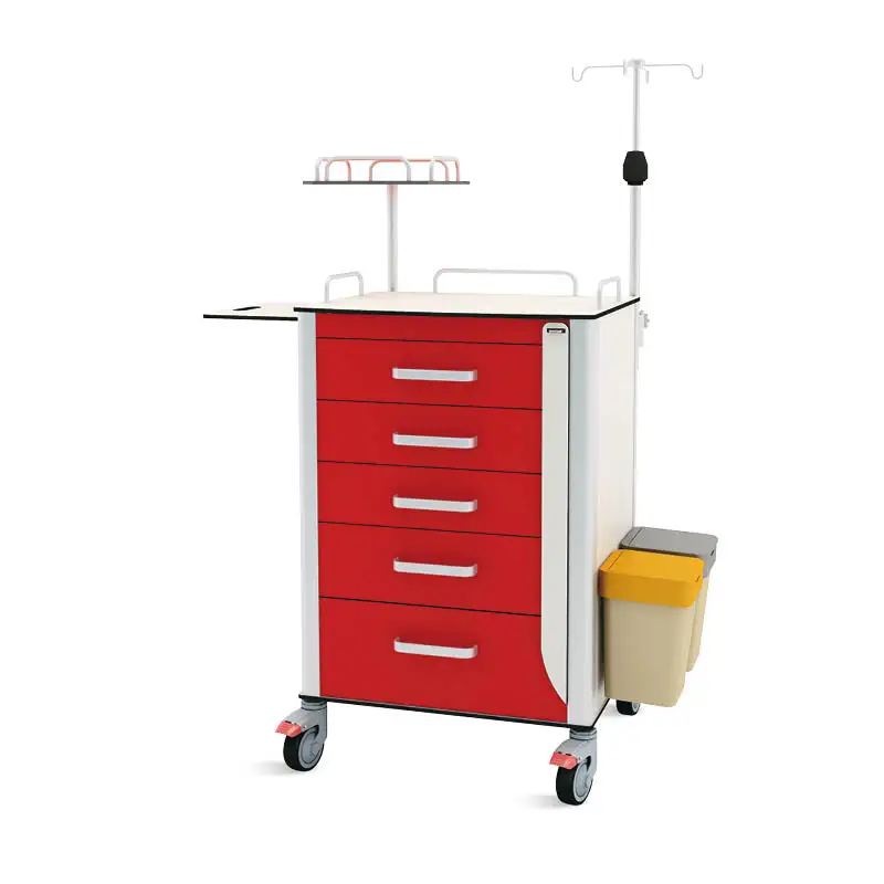 SKR-ET580 SAIKANG Phenolic Resin 5 Drawers Multifunction Medicine Medical Cart with IV Stand