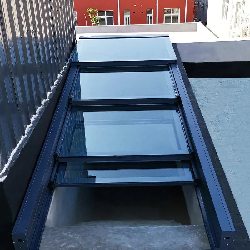 Modern Household Flat Roof Automatic Multi-Fan Skylight with Electric Dedicated Staircase Exit Louver Curtain Aluminium Overlay
