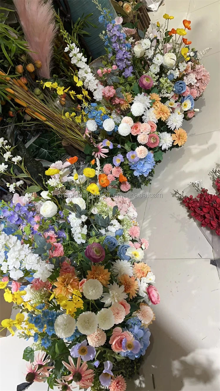 Hot Summer Flower Table Runner Luxury Artificial Flowers Table Spring Flower Runner