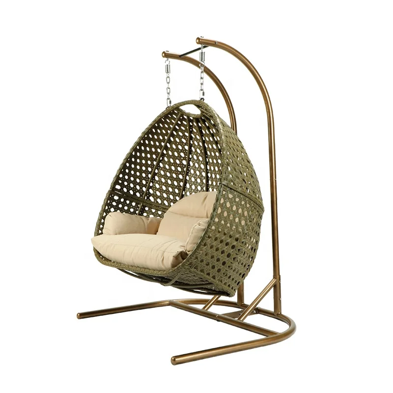 Drop shipping Outdoor furniture Double Seat  Rattan Patio+Swings Hanging Egg Chair with Stand