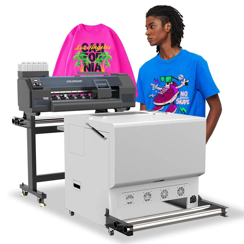 Colorsun 2 head direct to garment pet film printer 60 cm DTF printer t shirt printers machine and powder shaker dryer
