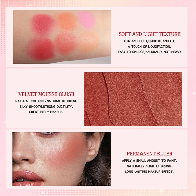 Custom Logo Long Lasting Waterproof Velvet Mousse Blusher Mud High Pigmented Natural Moisturizing Cream Blush