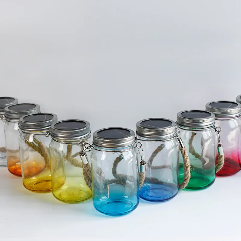 Factory Wholesale Sublimation Solar Mason jar Lights Led Outdoor Garden Wishing lights 16oz Transparent Gradient Mason jar