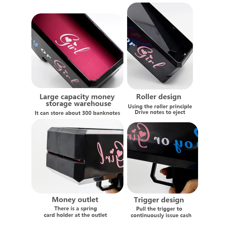Gnder reveal Flying Pink Blue Paper Throwing Popper Money Gun Shooter Reveal Spray Cannon