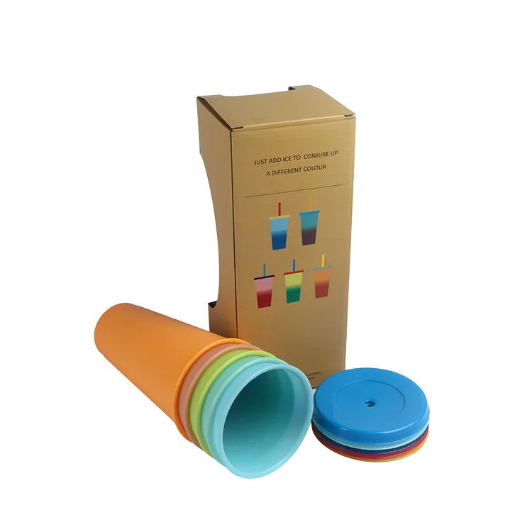 24OZ travel car cups reusable cold colour changing  plastic cup with lids and straws PP cups