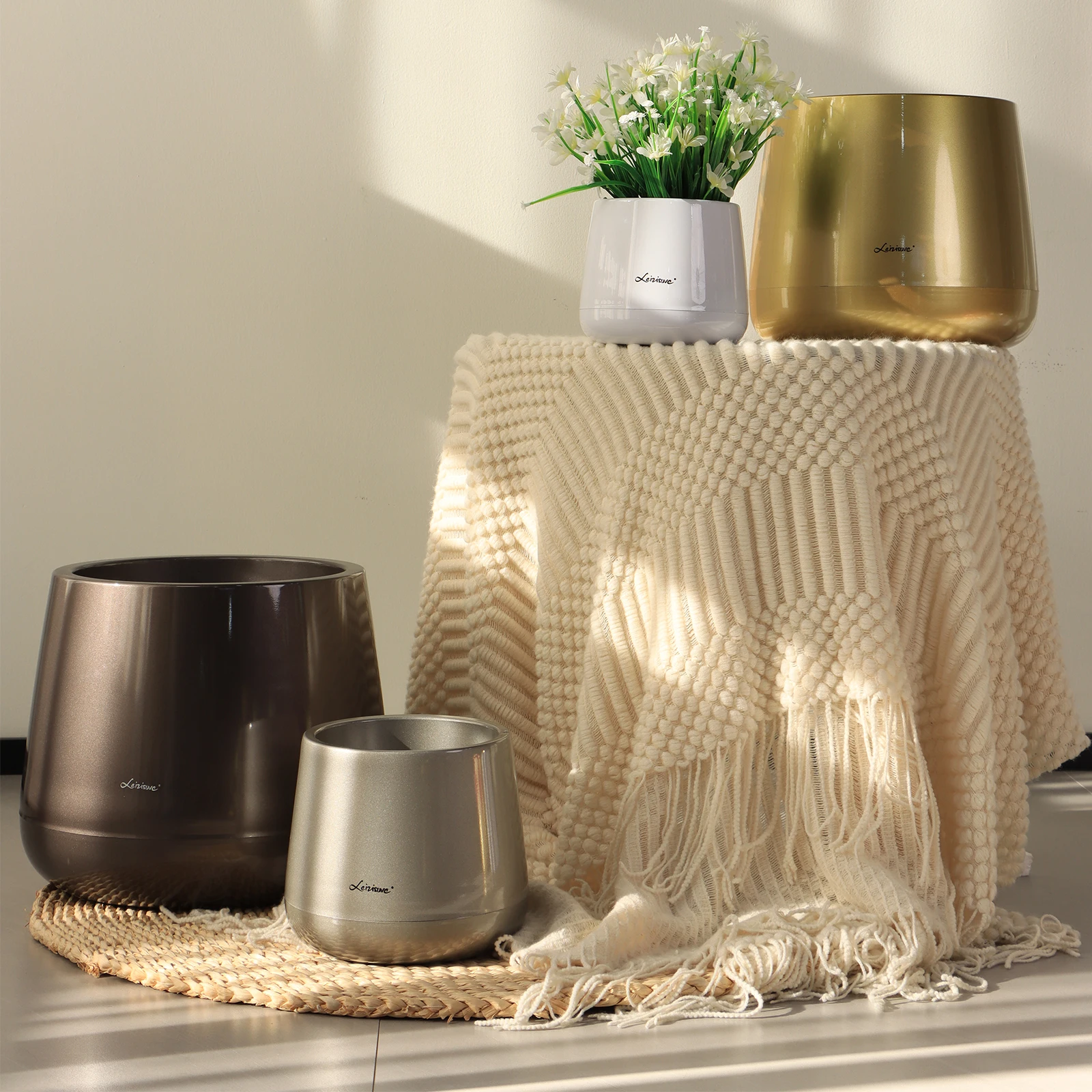 Leizisure 4.3 Inch Decorative Plastic Pots For Plants Baking Varnish Design Resin Flower Pots For Indoor Plants(ZX-1-1)