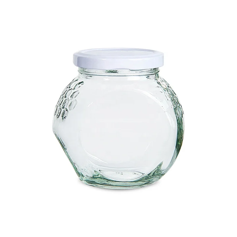 Wholesale Clear Flat Drum Glass Bottle 180ml 380ml 16oz Honey Spice Homemade Biscuit Candy Bottle Wedding Candy Jar