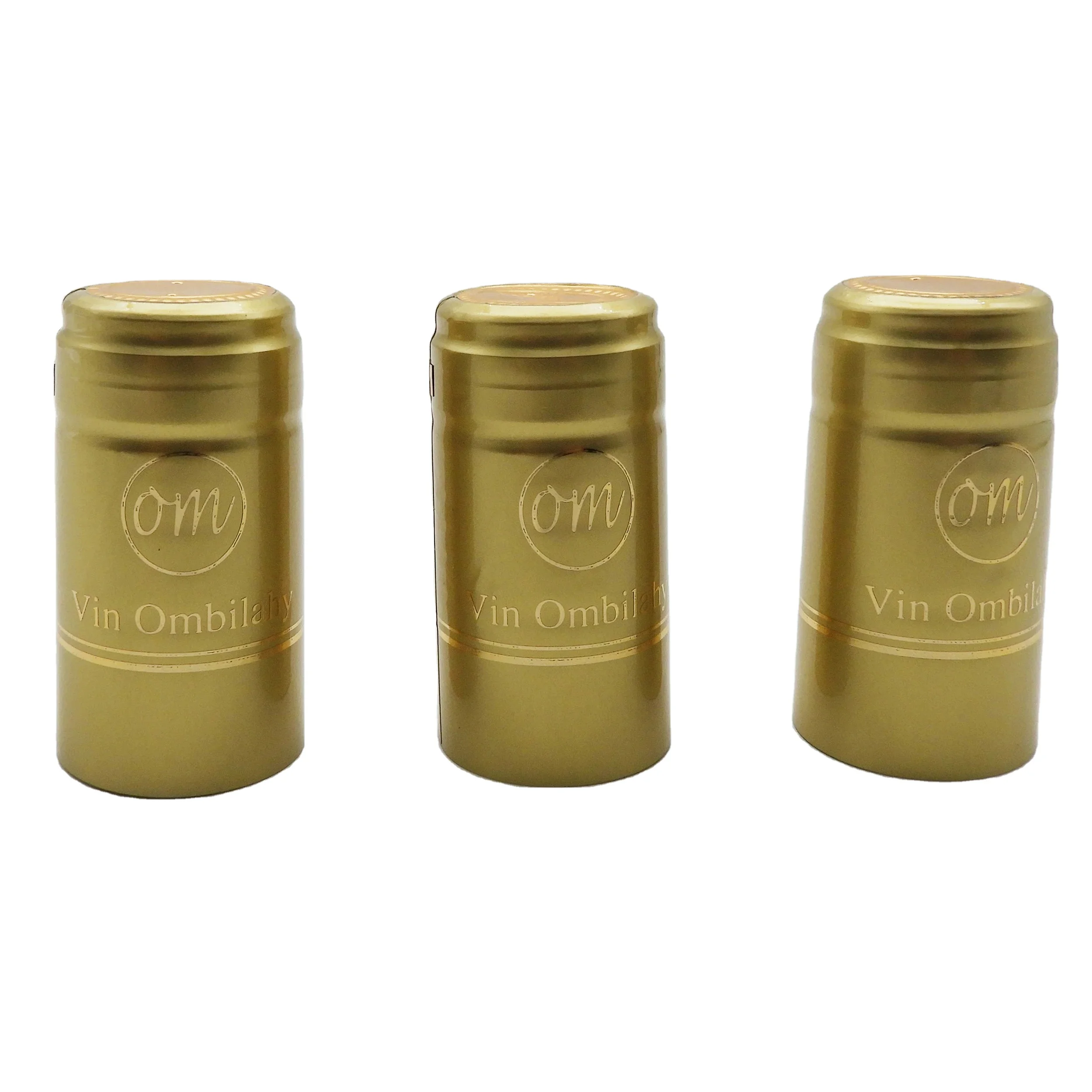 PVC Heat Shrink Capsule for Wine Vodka Liquor Bottles 30*60mm Hot Stamping Logo Shrink caps