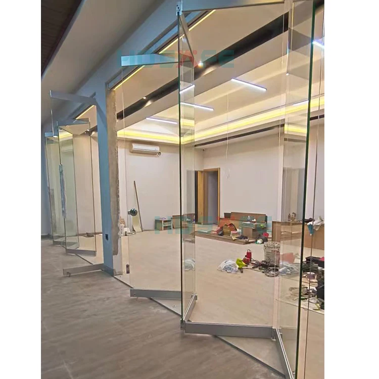 HDSAFE frameless glass folding door interior sliding folding glass door system meeting room Restaurant shopping mall bifold door