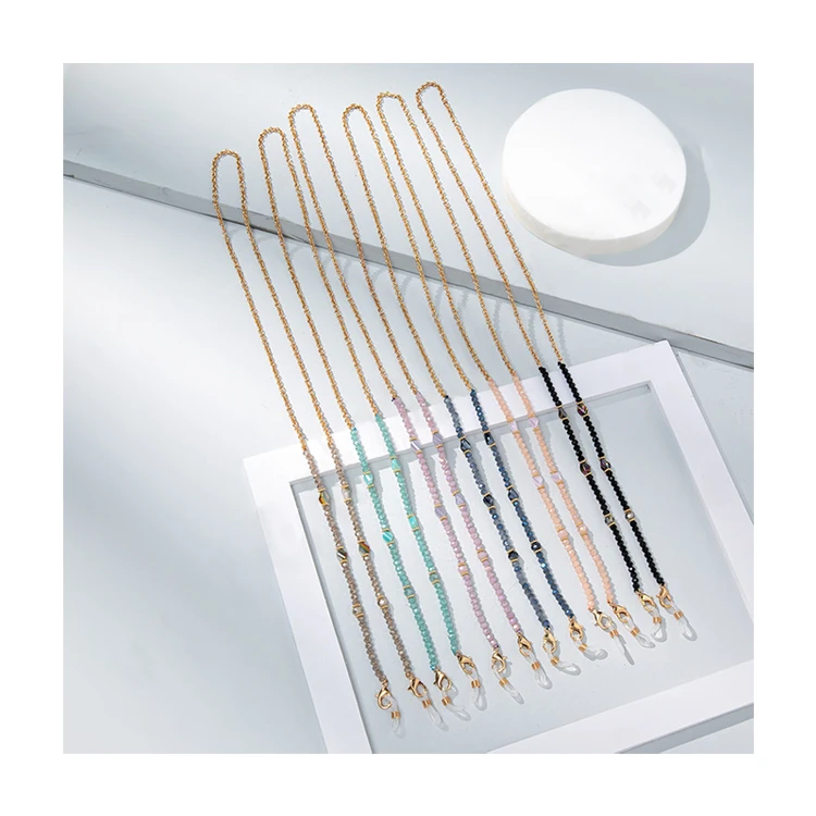 Оптовая продажа, высококачественная металлическая цепочка для очков с цветными хрустальными бусинами