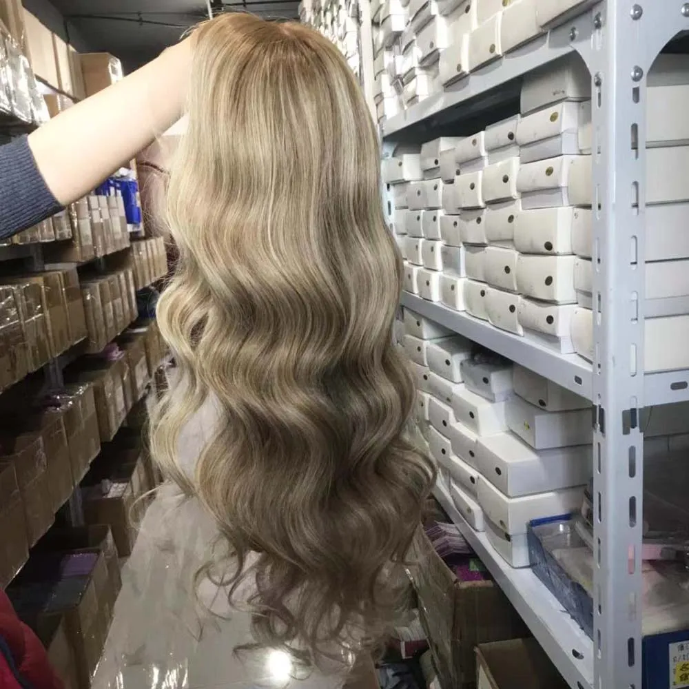 Color Brown Fading to Blonde unprocessed cuticle aligned raw virgin hair highlighted lace front human hair wigs