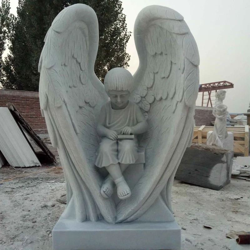 Памятник кладбища Ангела сердце ручная резьба белый мрамор Weeping Angel Headstone надгробие