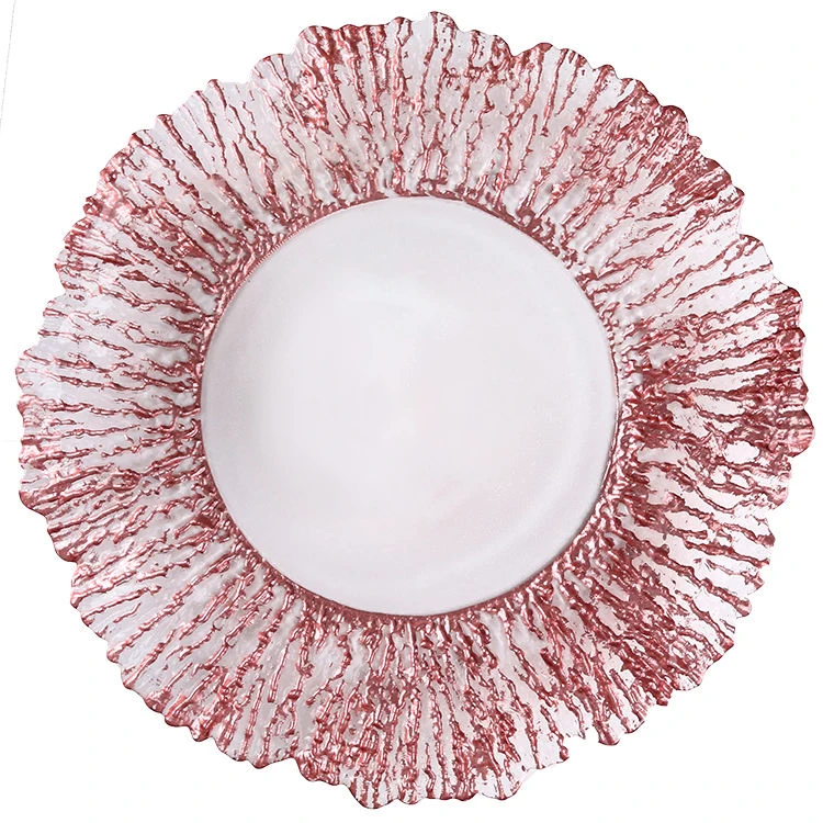 Custom clear glass silver lace charger plates wholesale for wedding Dinnerware set plate
