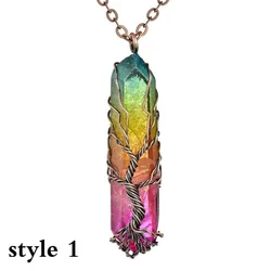 Natural Crystal Big Pendant Reiki Chakra Yoga Tree Of Life Rose Gold Color Handmade Wire Wrapped Pendant For Necklace