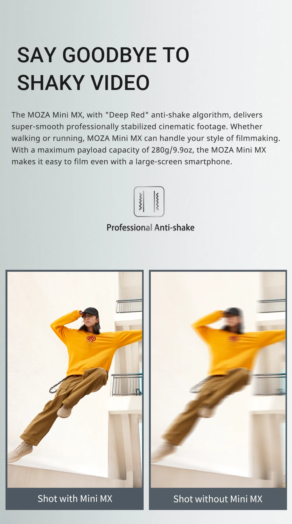 Moza Mini MX anti-shake selfie stick portable vlog 3 axis handheld mobile phone gimbal stabilizer for smart phone