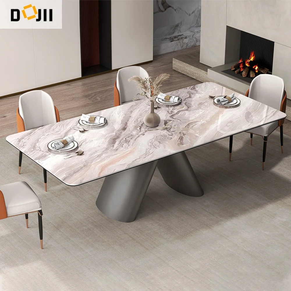 Modern Rectangular Travertine Stone Dining Table Top Home Dine Furnitures for Living Room Hotel or Villa-20 Years Experience