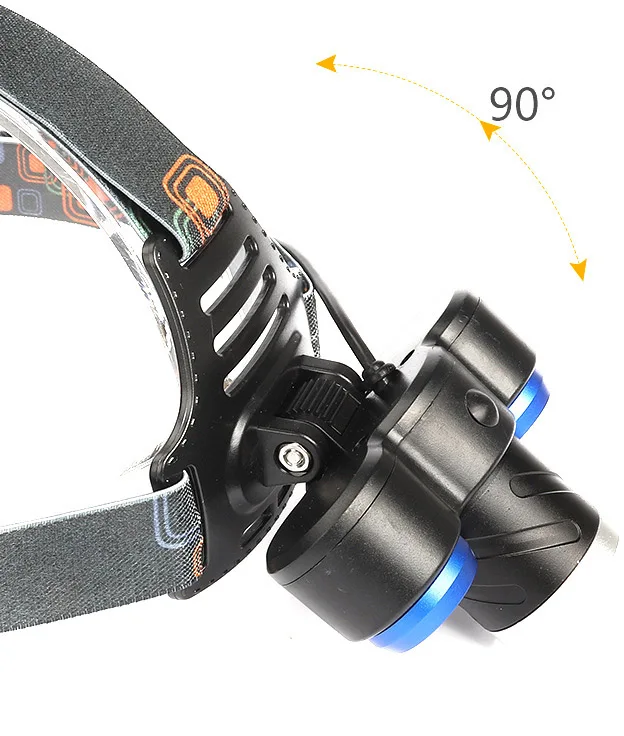 1000 lumen high Power COB LED Head light Lamp XML T6 3 head led Rechargeable Headlamps For Fishing