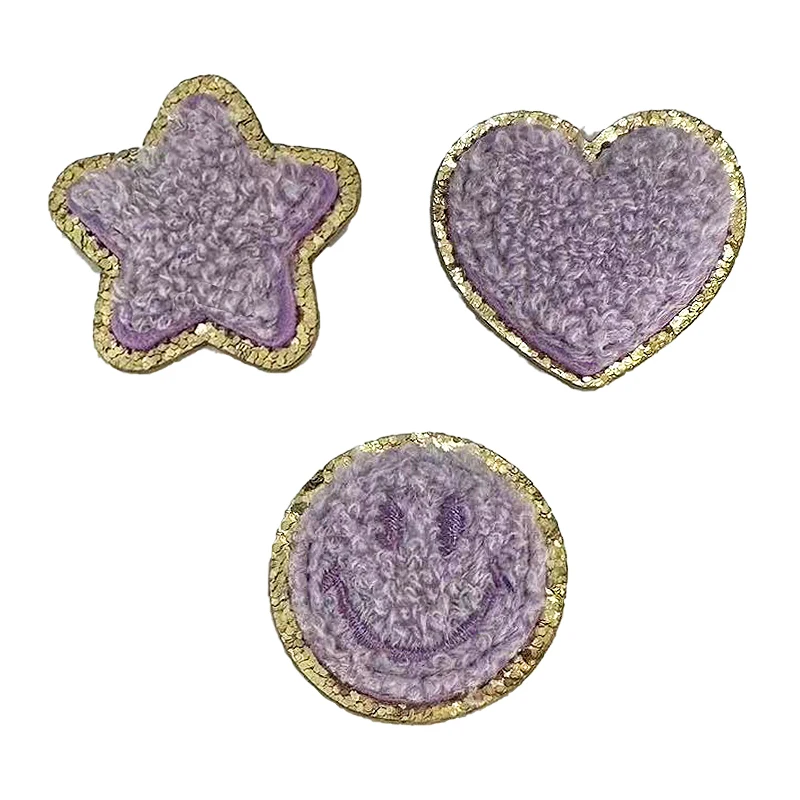 Custom Logo Glitter Cartoon Bear Embroidery Patches Sequin Heart Stick On Chenille Patches For Jeans
