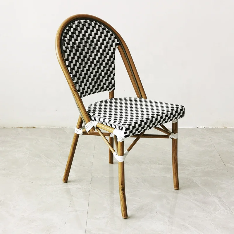 American Standard Outdoor Garden French Bistro Cafe Aluminum Rope Rattan Woven Chair