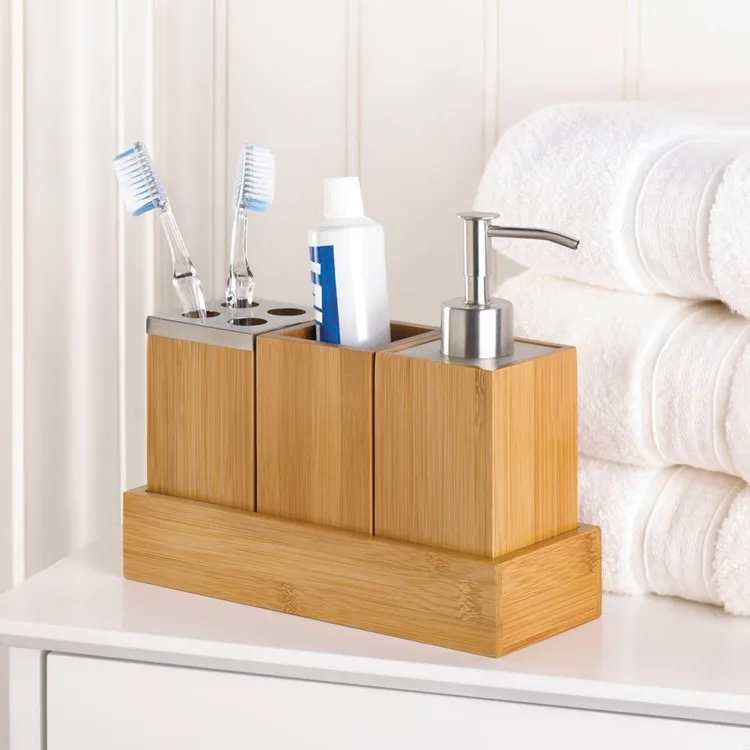 Modern Design Chinese Bamboo Home Goods Bathroom Accessories Hotel Luxury Group Set Fashionable