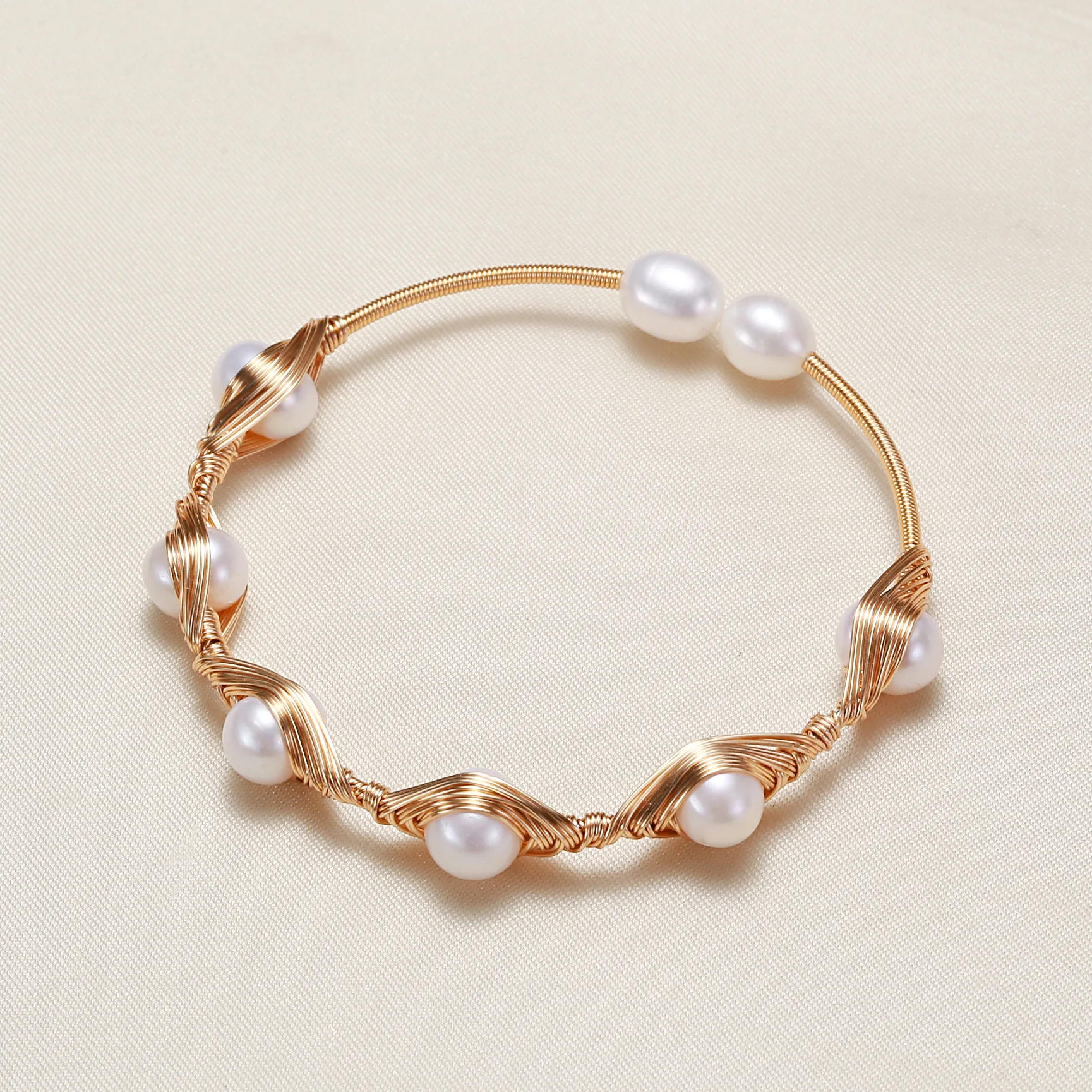 14K Gold Plating Pearl Bead Adjustable Cuff Opening Bracelet Imitate Fresh Water Pearl Dangle Jewelry