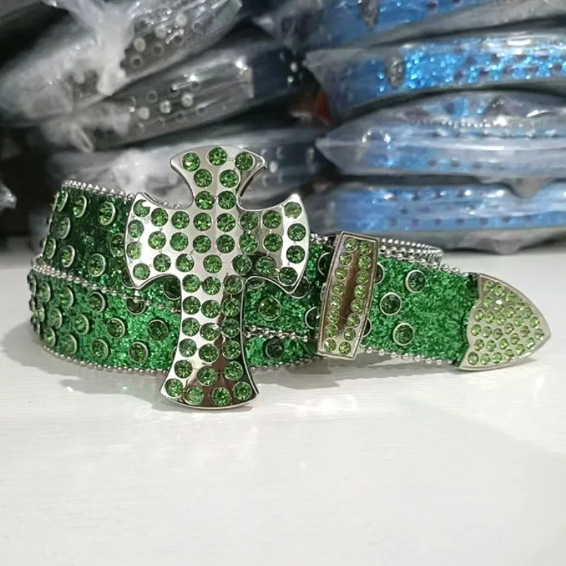 Luxury Western Cowboy Style Punk Belt Alloy PU Leather Cowgirl Belt Inlaid Rhinestone Sequins Men Women Hot Girl Rock Fashion