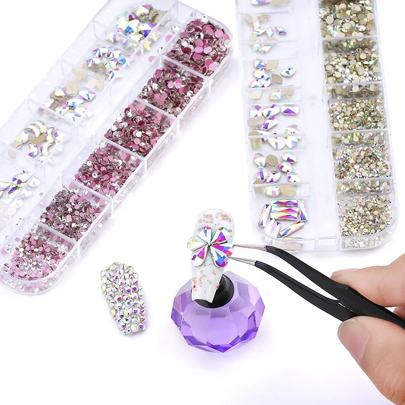 Best-selling New Multi-size Flat Bottom Glass Nail Rhinestone Crystal 3d Manicure nail art decoration