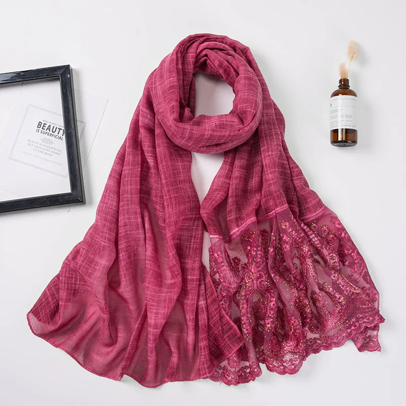 
New Style Wholesale Fashion Polyester Women Scarf Stones Muslim Lace Hot Arab Hijab 