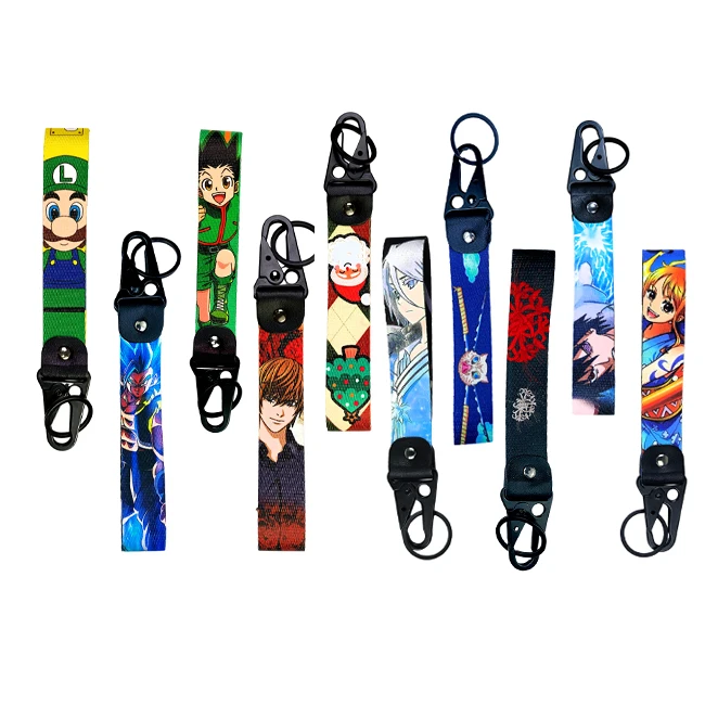 Anime Luffy Car Keychain Lanyard Motorcycle Eagle Hook Keyring Short Strap Accessories Nylon Keychain With Woven Label Key