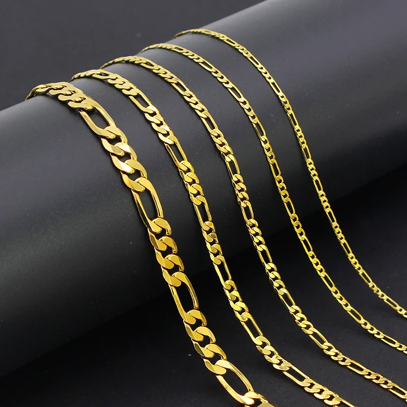 JH High Quality Popular Gold Plated Figaro Link Chain Necklace Mens Jewelry Gold 2022 Hip Hop Women Men Gift Party Trendy