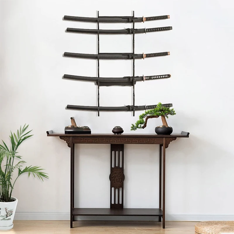 Black Samurai Sword Stand for Katana Wakizashi Sword Flute Fishing Rods 8-Tier Holder Wall Display Sword Rack