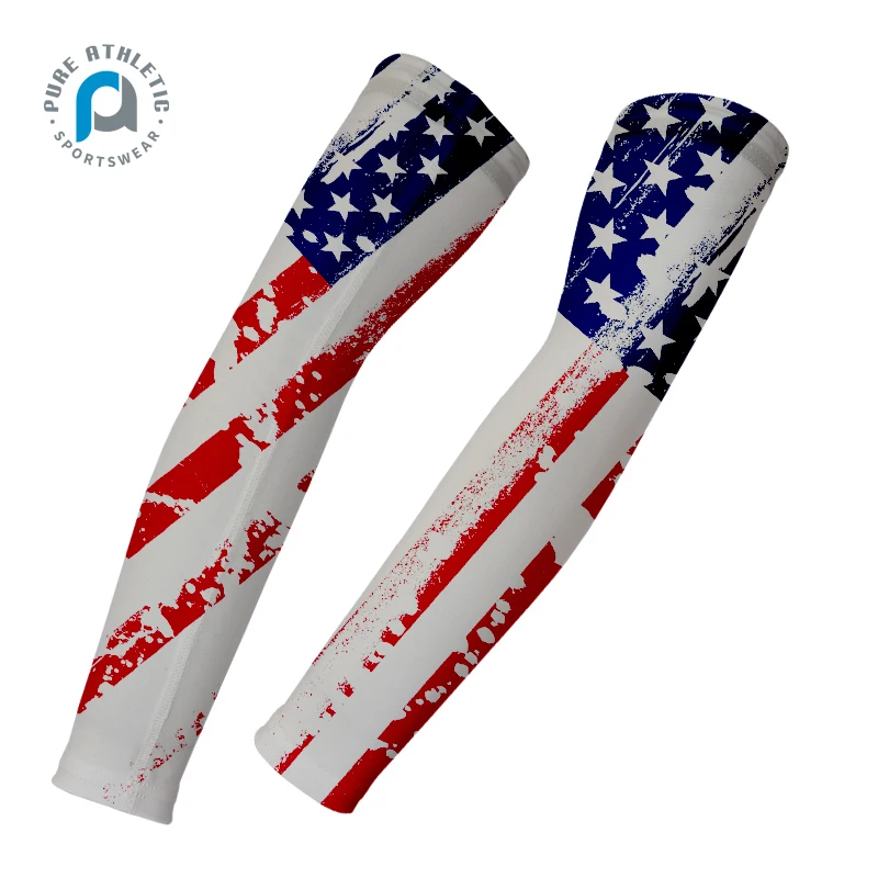 PURE Custom USA FLAG design Compression Cycling Arm Sleeves Cover Wholesale Cheap Volleyball Baseball Sleeves Cover