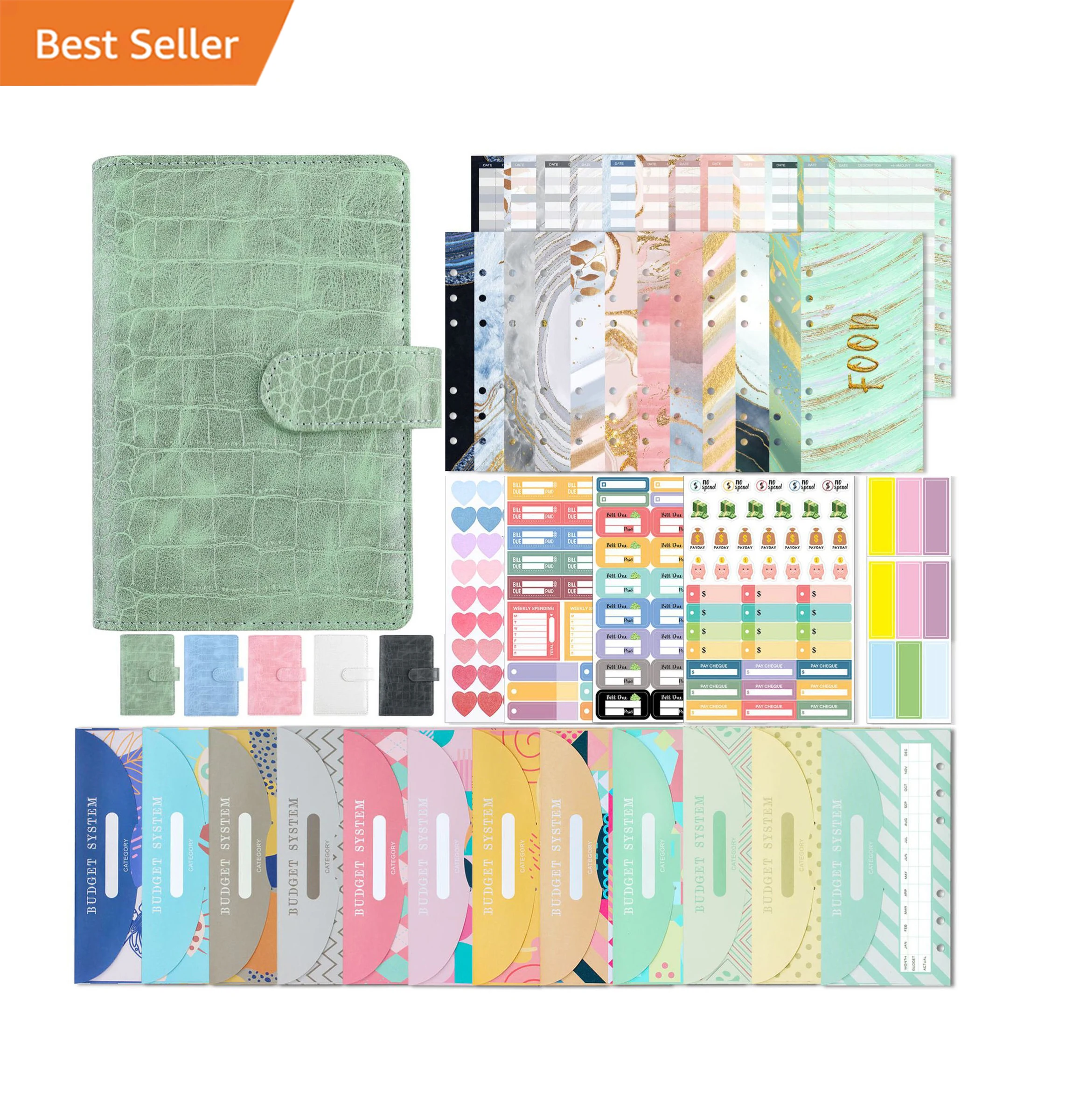 Crocodile pattern 6ring binder bundle with cash envelopes a6 pu leather for organizer budgeting budget binders saving challenges