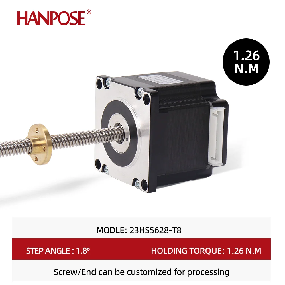 HANPSOE  nema 23 stepper motor 24V 2.8A 126N.CM 200mm length 23HS5628-T8 lead screw stepper motor for 3D printer T8 screw motor