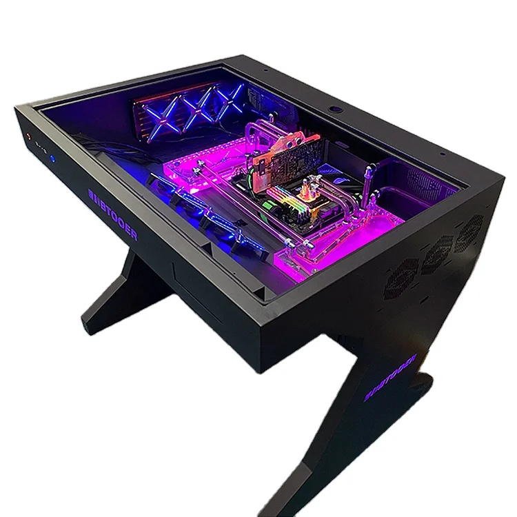 Hot Tempered Glass Side Panel Desk RGB ATX PC Case and Desk Two In One Combo Computer Case Tower Gaming Table