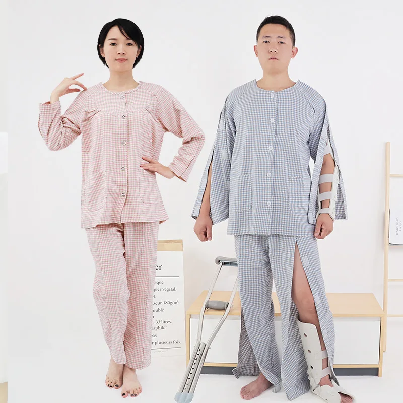 Easy to put on and take off nursing clothing, postoperative patient clothes for arm and leg fracture, bedridden elderly pajamas