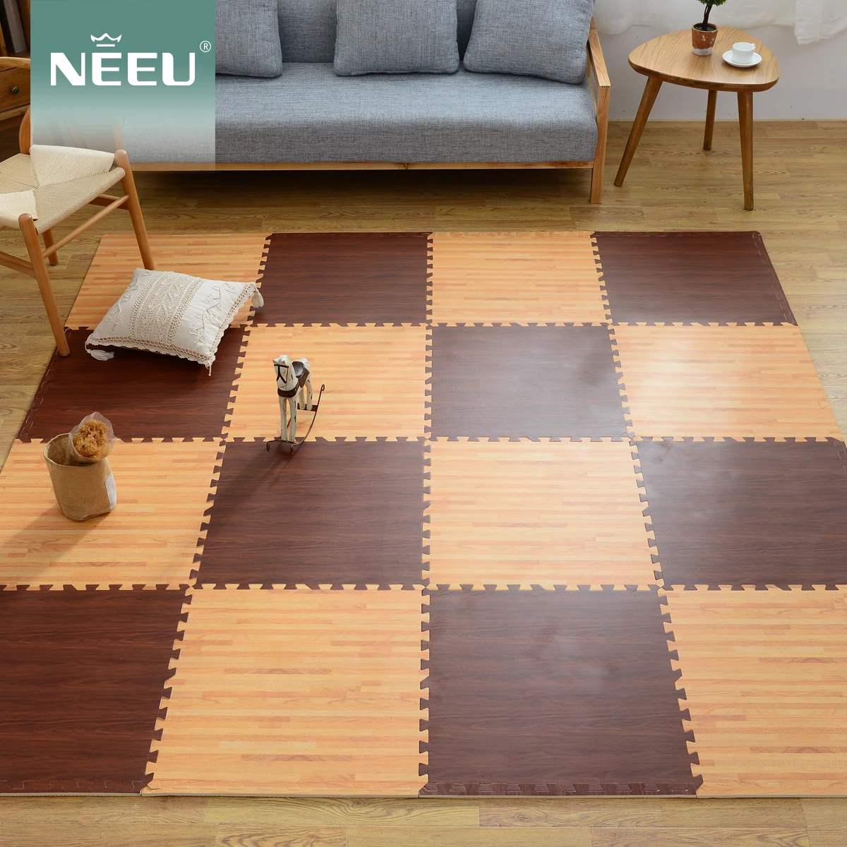 Wood Grain Floor Mat Playmat non toxic Interlocking EVA Foam print mat