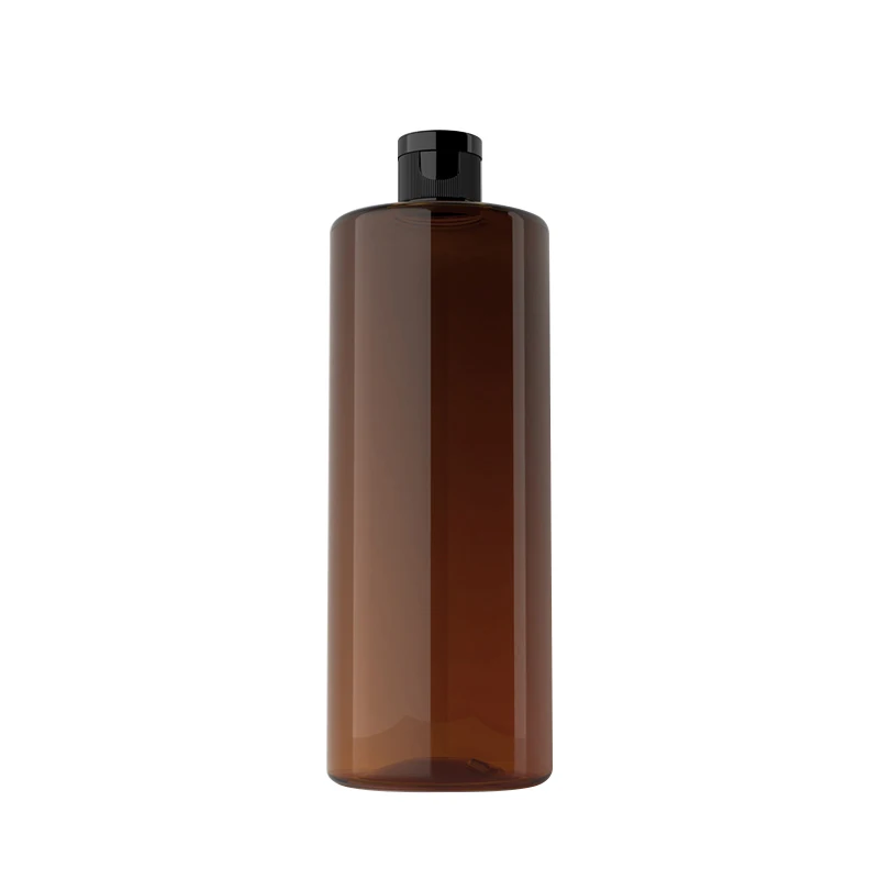 Wholesale PET 16 oz plastic flat toner flip top bottle with black cap 500ml 16oz for bath shower gel cosmetic packaging
