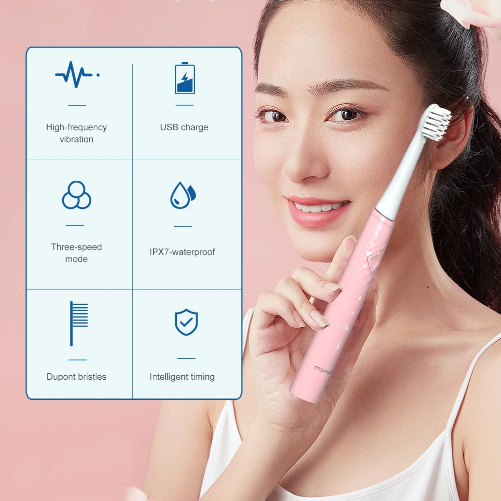 IPX7 Waterproof USB Charging 8 Replaceable Brush Heads T27 Mornwell Sonic Power Toothbrush Mini Whitening electric Toothbrushes