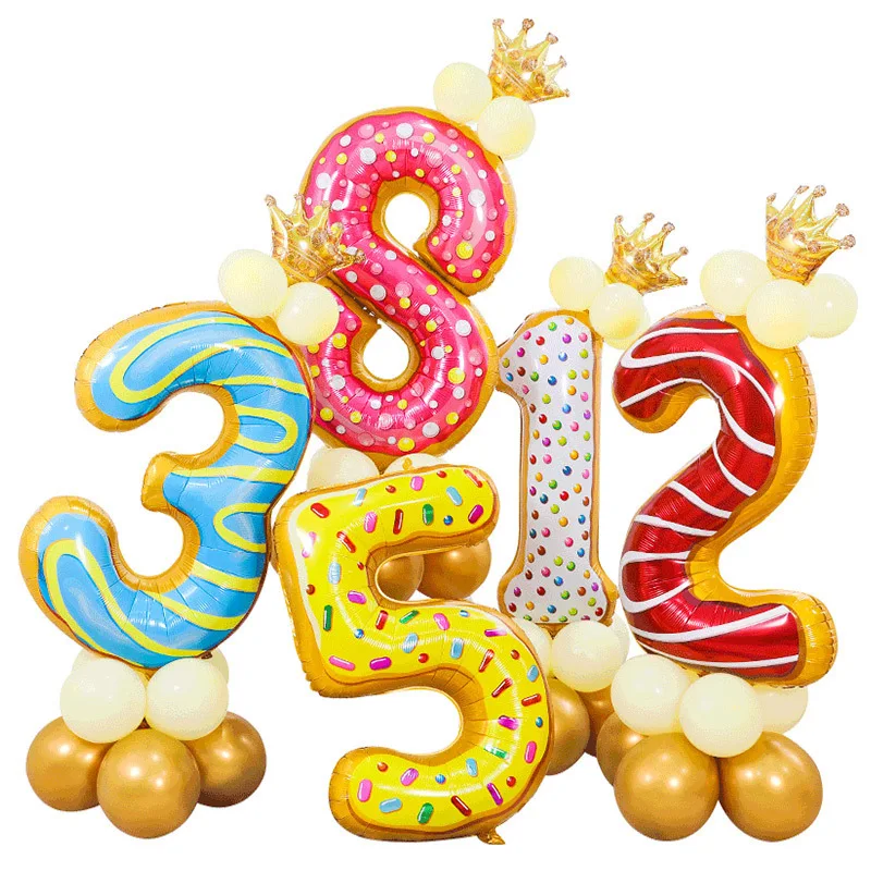 32 Inch Donut Number Balloon Chocolate Candy Color Big Number Adult Children Birthday Party Aluminum Film Balloon