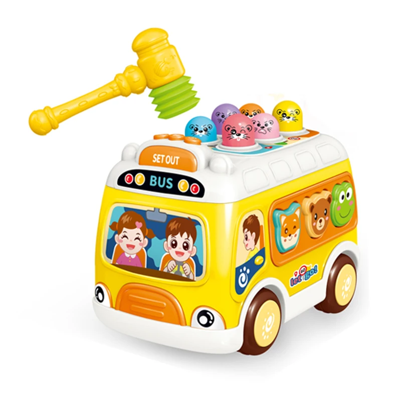 Пазл Электрический строительный блок автомобиль мини электрический автобус молоток ударить крота музыкальное пианино машина Ранние развивающие игрушки