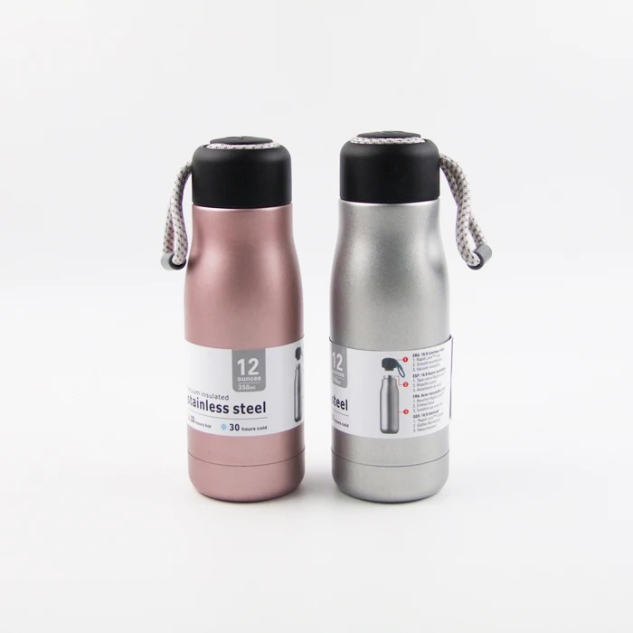 Eco Friendly 420ml Double Wall Stainless Steel Sports Water Bottle Insulated Vacuum Flask Coffee Thermos With Strap