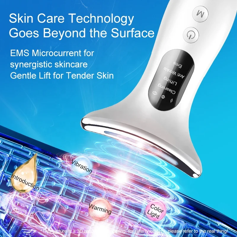 Beauty equipment wholesale New Ultrasonic 3 Colors LED Light Heating EMS Microcurrent Face Neck Lifting Massager