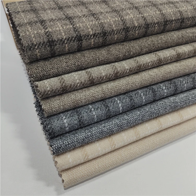 Tartan plaid fabric polyester brushed wool tweed fabric