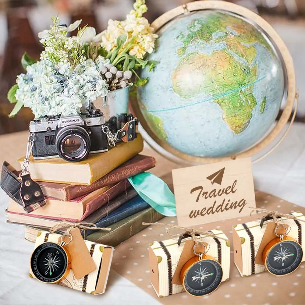 OurWarm Travel Themed Party Favor Decorations 10pcs Wedding Gift Box with Compass Wedding Souvenir for Guest