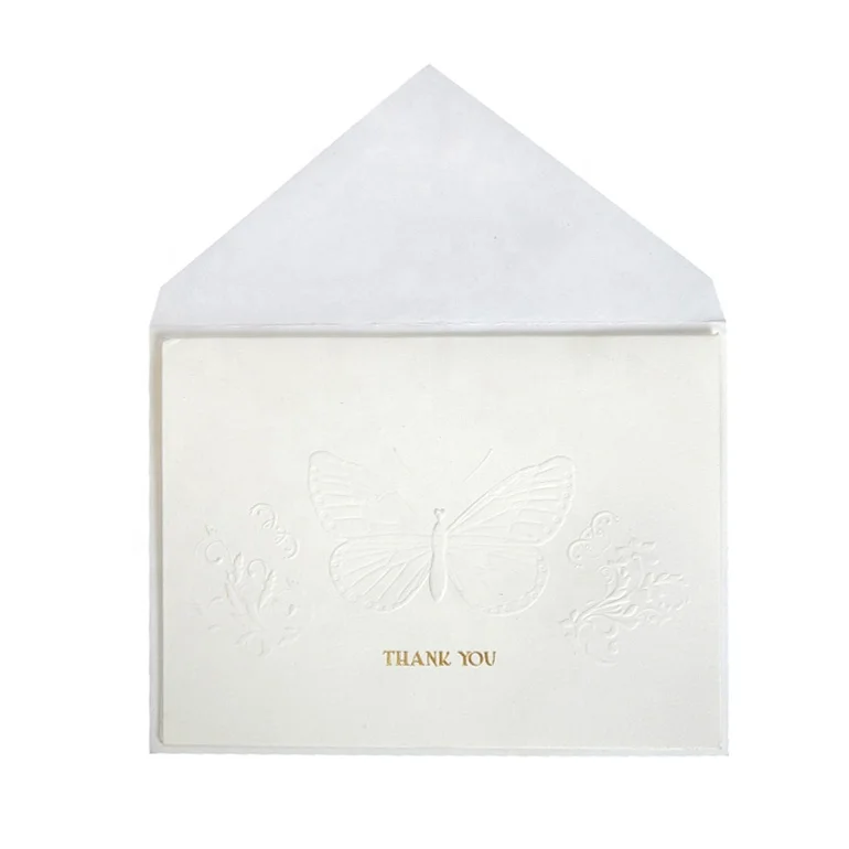 Embossed Butterfly Gold Foil Boxed Cards, China Suppliers Made Thank You Greeting Cards