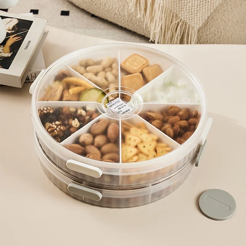 2024 Home And Kitchen Creative Divided Serving Platters Rotating Vegetable Tray With 8 Compartments Plastic Snack Serving Bin