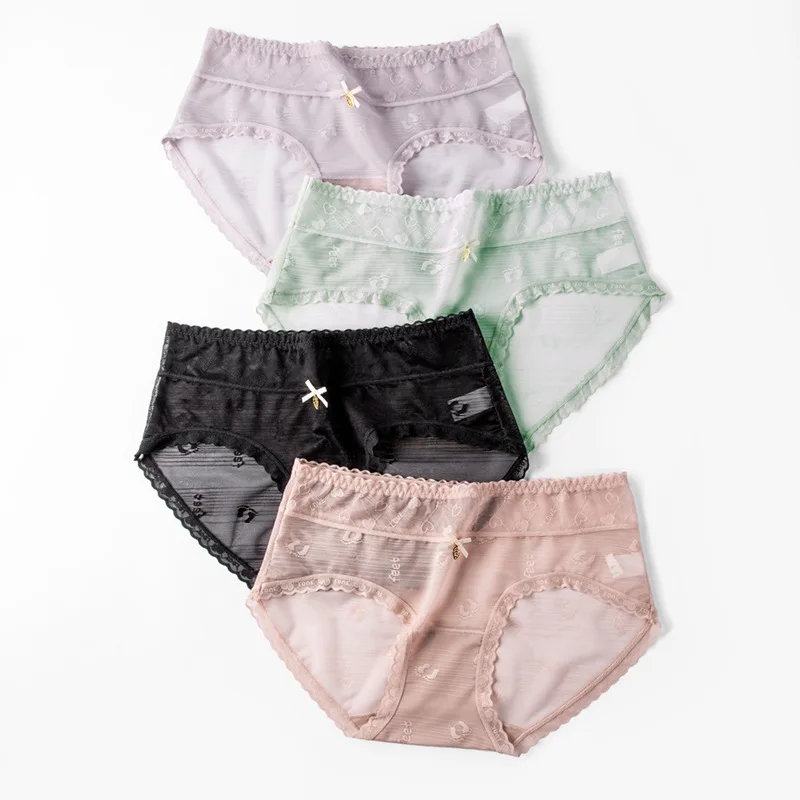 Ultra-thin Ice Jacquard Underpants Sexy Transparent Low Waist Lace Panties