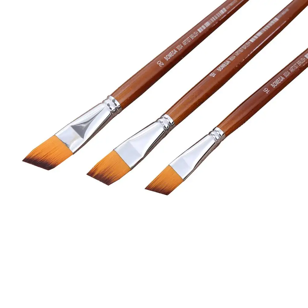 Wholesale Nylon Hair Wood Handle Painting Brush Round Flat Tip Artist Paint Brushes